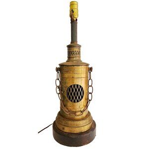 1960s MCM Table Lamp Brass Nautical Industrial Internal Light Mid Century INVRM